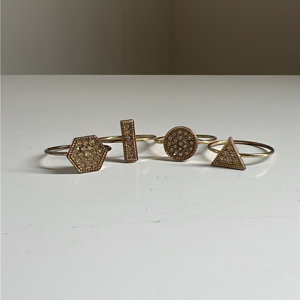 Size 7 Geometric Set of 4 Ring Set - Picture 2 of 5